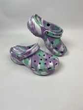 Women's Iconic Crocs Platform Tie-Dye Clog Purple White Size 7 Comfort Casual
