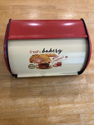 (Red)Metal Bread Box For Kitchen Countertop Large Capacity Bread Bin Holder