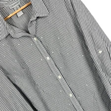 CATHERINES Women's 1X Blue Striped Bling Rhinestone Resort Roll Tab Button Shirt