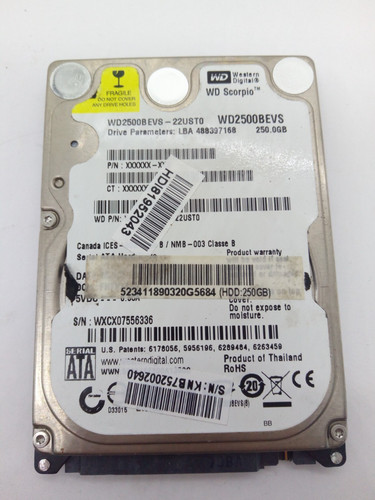 WESTERN DIGITAL *WD2500BEVS-22UST0* 250GB* SATA HDD Notebook 2,5 Zoll #NFP1882