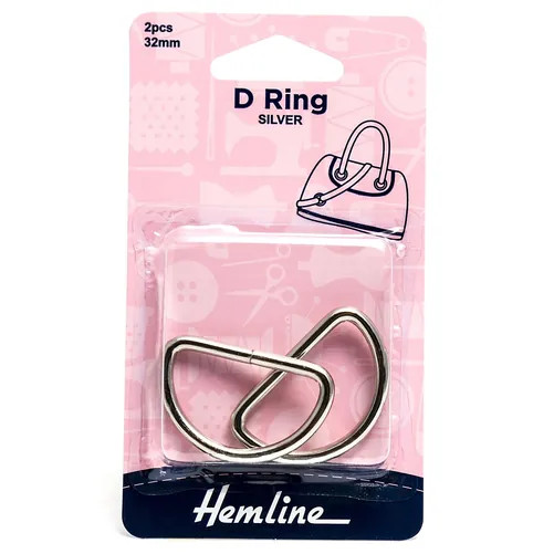 Hemline Silver D Ring Silver Nickel (32mm) 2 Pieces H4516.32.NK