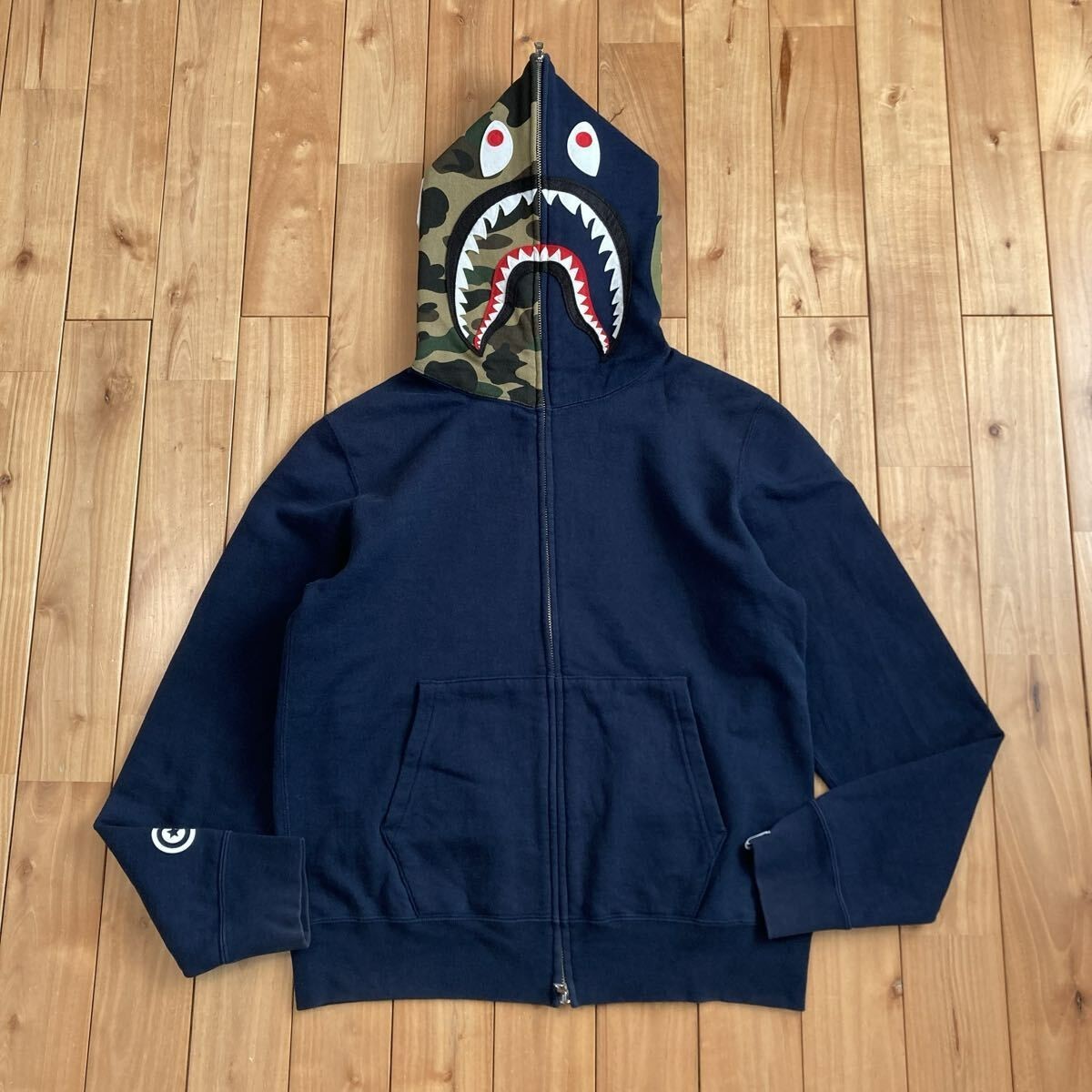 A BATHING APE 1STCAMOシャークパーカー　ネイビー　BAPE BAPE 1st Camo Green x Navy Shark Full Zip Hoodie NIGO A Bathing