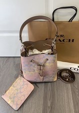 NWT CDA92 Bucket Bag In Rainbow Signature Canvas Sand Multi