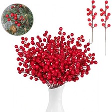 35 Pcs Artificial Red Berry Stems, 7.9 Inch Red Berry Picks Holly Berries Bra...