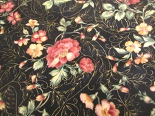 Maywood Studio Enchantment 818 Rose on Black With Gold Scrolls Fabric Cotton BTY