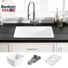 Oslo 24 In. Undermount Single Bowl White Ceramic Kitchen Sink with Bottom Grid a