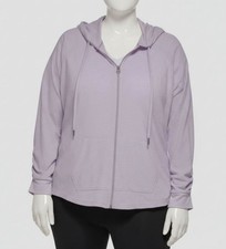 Calvin Klein Performance Women's Purple Ruched-Sleeve Zip Hoodie Plus Size:1X