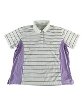 Monterey Club Polo Shirt Mens XL White Purple Striped Golf Palm Strikers CC Logo