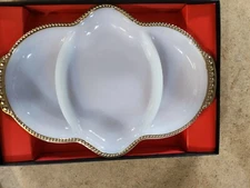 Anchor Hocking Fire King Milk Glass Divided Plate Gold Trim (MM T-4)