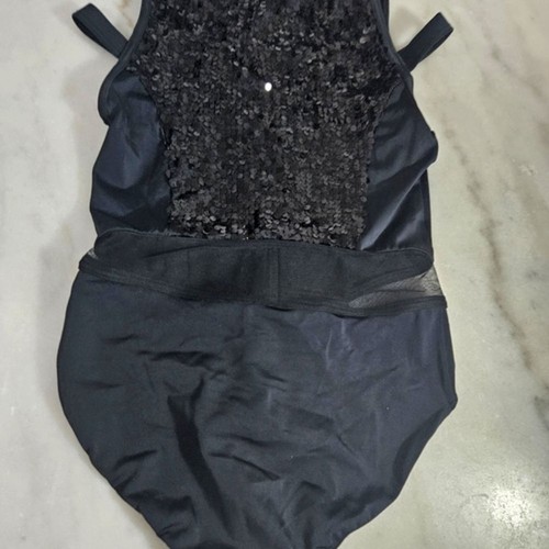 ✨ Weissmann Black Sequin Bodysuit with Military Patch - Size LC ✨ - Picture 4 of 13
