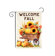 "Welcome Fall" Barrel of Pumpkins Garden Flag 12.5" x 18"