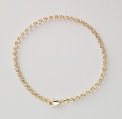 14K Real Yellow Gold Rolo Link Chain Bracelet 7''-2.9 mm