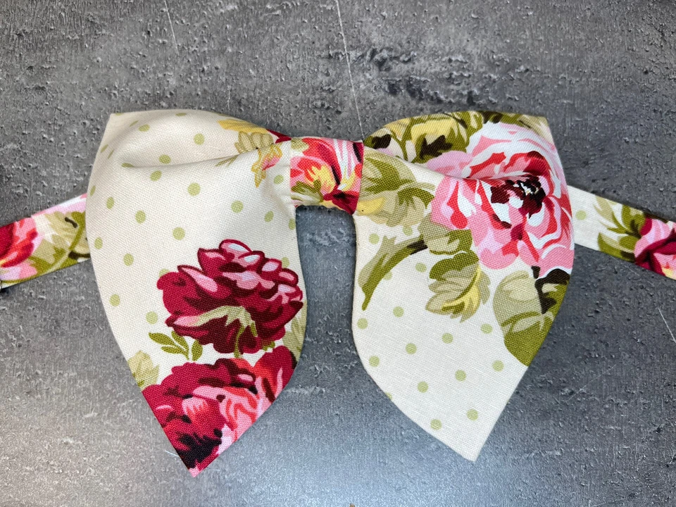 Pajarita FloraL color crema/rojo de gran tamaño hecha a mano estilo vintage boda graduación Foto 2 de 3