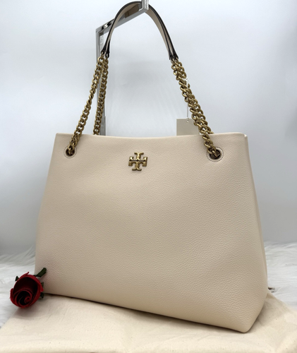AUTÉNTICO NUEVO CON ETIQUETAS $598 Bolso de Mano Tory Burch Para Mujer Kira Cuero Guijarro En Nuevo Crema - Imagen 16 de 18