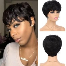 Pixie Black Women Short Natural Wigs Human Hair Glueless Wave Pixie Full Wigs