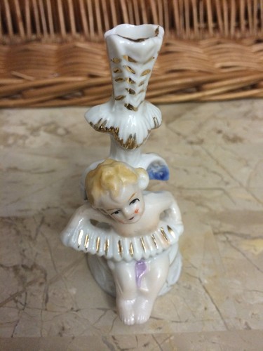 Antique Porcelain Angel Figurine Playing An Accordion Made In Japan CandleHolder - Picture 6 of 7
