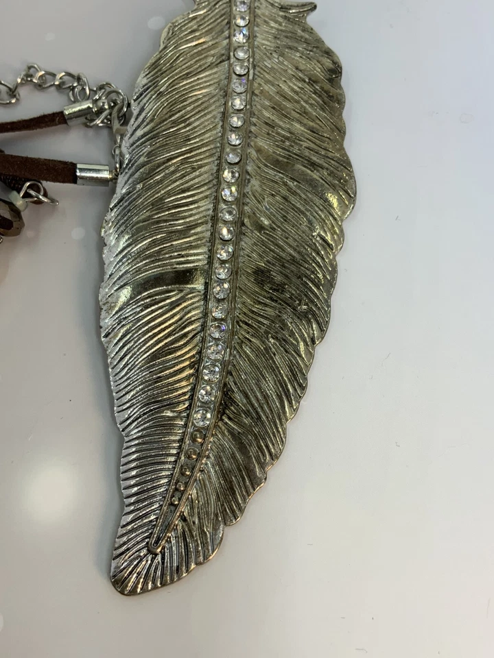 美洲原住民灵感羽毛吊坠项链银色 1 — 第 2/4 张图片