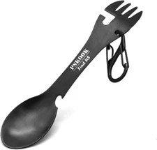 PSKOOK 5-in-1 Utility Tactical Spork, Stainless Steel Spoon & Bottle Black 