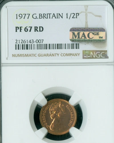 1977 GREAT BRITAIN 1/2P NEW HALF PENNY NGC PF67 MAC SPOTLESS *