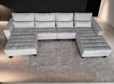 S6839RG 4 pcs. Modern L Shaped Grey Microfiber Fabric Sectional Couch Sofa Set