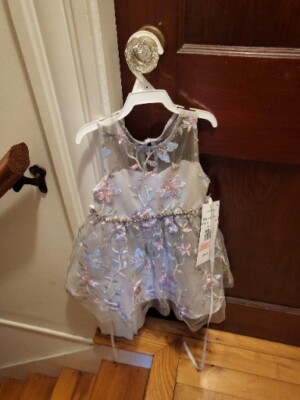 Rare Editions Toddler Girls Metallic Floral-Bow Dress (2T, Blush)