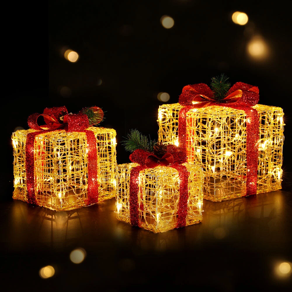 3PCS Gift Box Decor 3D Christmas Lights Motif LED Rope Light