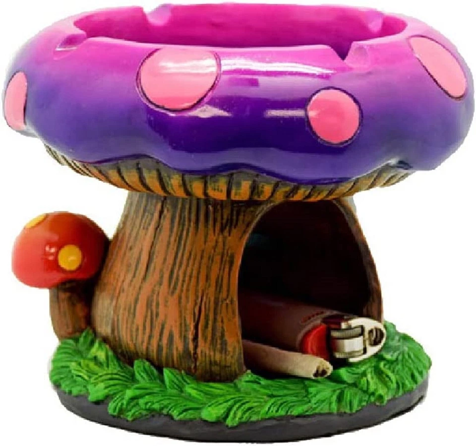 NO BRAND Fantastical Mushroom House Ashtray w/ Storage - 5.5" x 4.5"