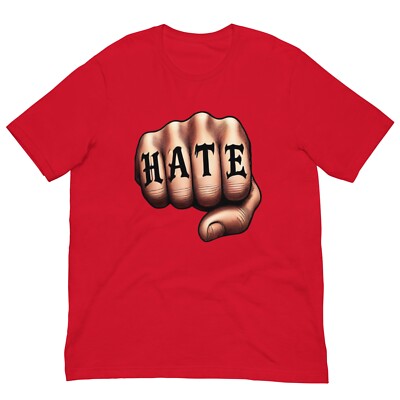 HATE KNUCKLES  SHIRT - MMA BAD BOY TATTOO - ALL SIZES - RED