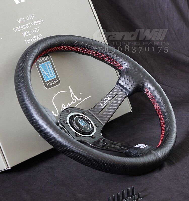 NARDI 350mm 14' Leather&Carbon Fiber Deep 9cm Gaming Racing