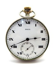 Pocket Watch INDEX 16 Jewel Dial Porcelain Case Steel 51mm To Restore Parts
