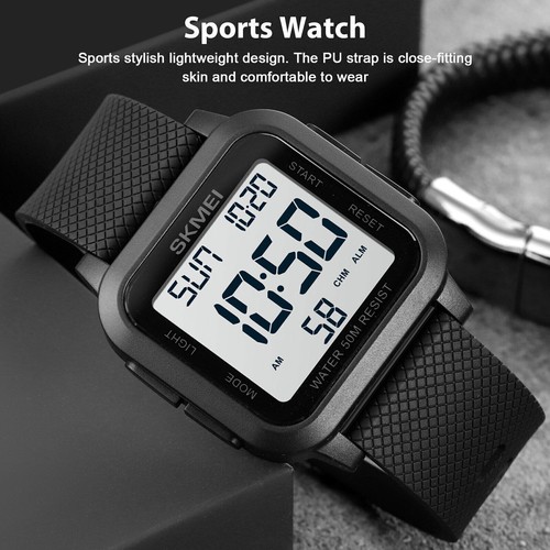 Men's Digital Army Military Sport Watch Quartz Chrono Waterproof LED Wristwatch - Picture 2 of 15