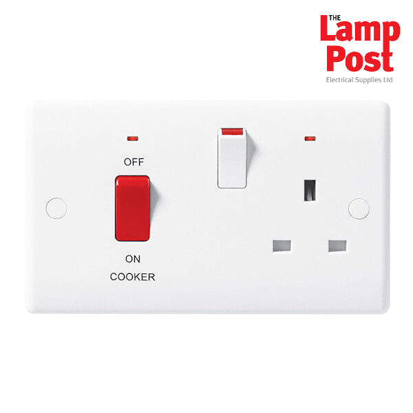 BG Nexus 870 - Slimline 45 Amp Cooker Switch & Plug Socket White With Neon