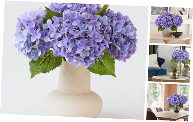 4 Pcs Real Touch Hydrangea Artificial Flowers Boho Lifelike Real Bright Purple