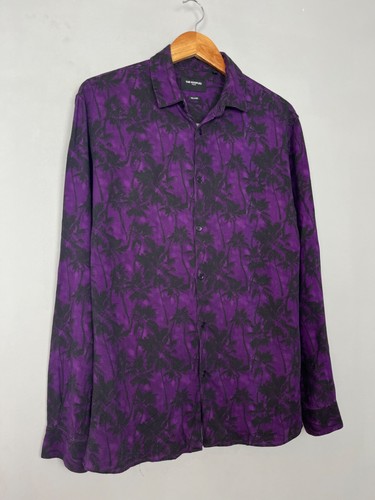 The Kooples Paris Luxury Men Purple Palm Print Viscose Long Sleeve Shirt Size S - Picture 4 of 7