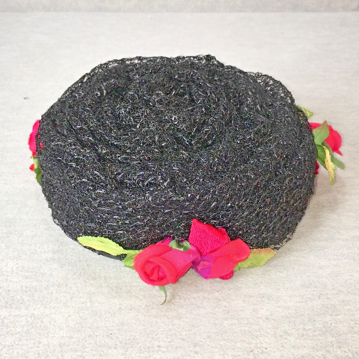 Evelyn Varon Exclusive Hat Vintage Dark Blue Organdy and Straw Hat with Brooch, 1960s  main image 2
