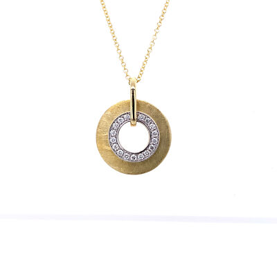 14 Karat Gelbgold zweifarbiger Kreis Anhänger Halskette mit Diamanten, zierliche Halskette