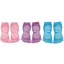 Wrapables Full Five Toe Non-Slip Yoga Pilates Socks with Grips Set of 3
