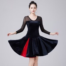 Latin Rumba Velvet Standard Performance Dance Dress Costume Samba Cha Cha Tango