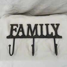 Family Wall Mount Key Coat Accessory Hook 3 Spots 9 by 6 Inches Metal