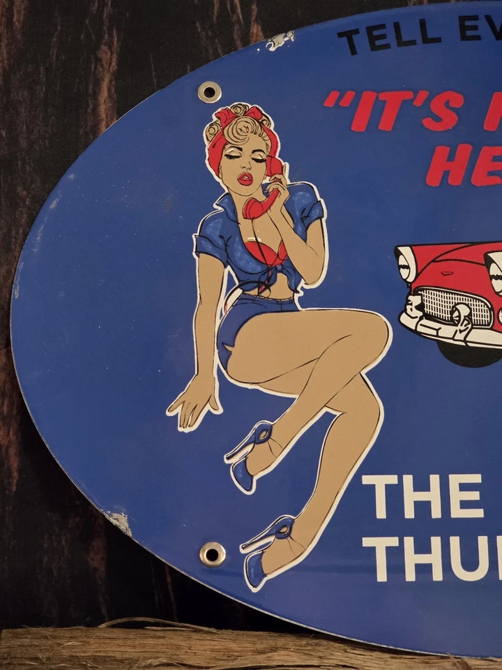 VINTAGE 1956 THUNDERBIRD PORCELAIN DEALERSHIP METAL SIGN 16.5" X 11". - Image 3 of 4