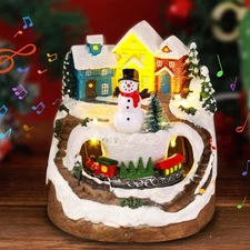 Musical Christmas Village Houses with LED Light & Rotating Train, Ornaments Cent
