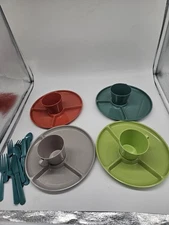 Steri-Lite Divided Plates & Cups Set Service for 4 With Plastic Flatware 