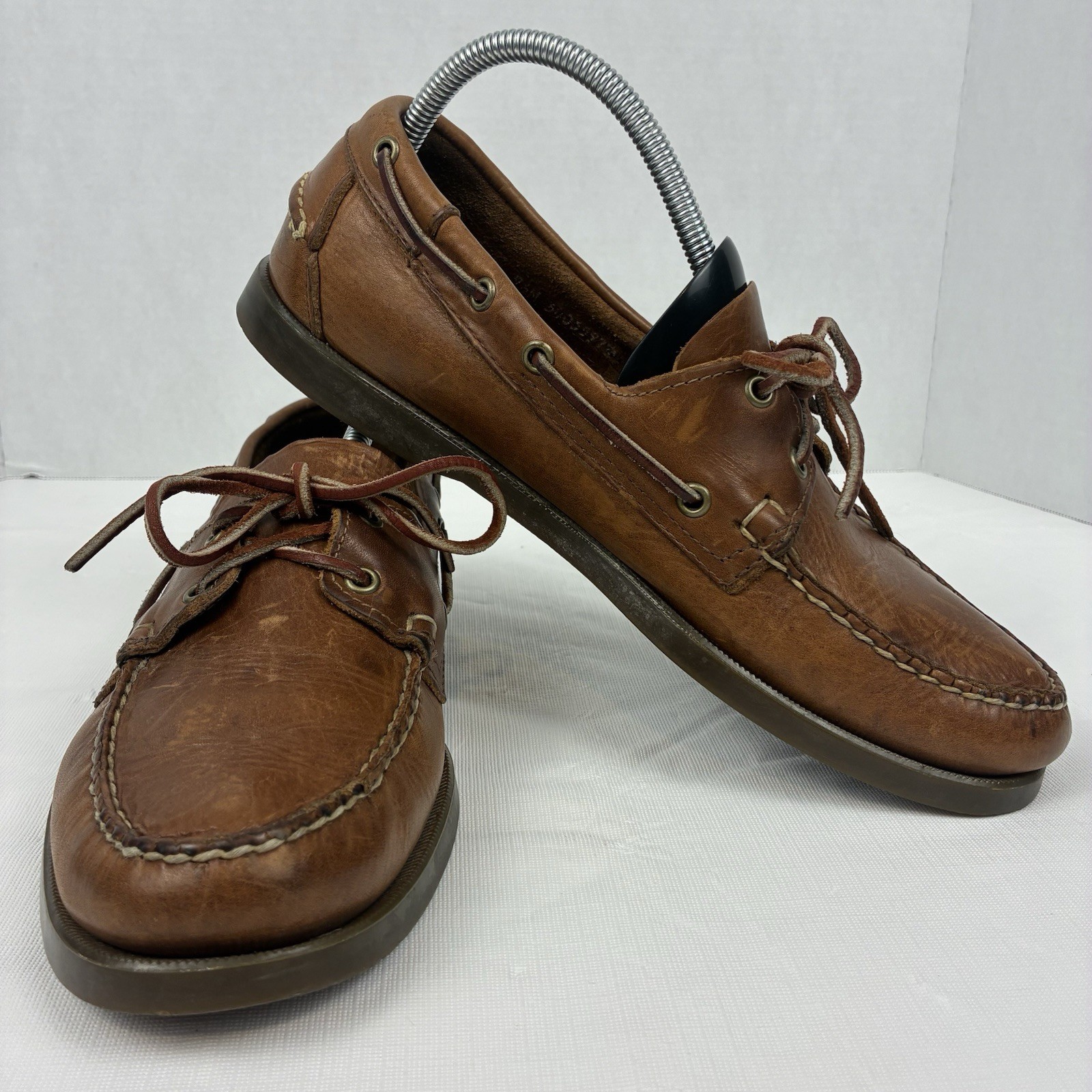 Sebago Mens Schooner Boat Shoe Size 9.5 M Brown Leather Moc Toe Lace Up Yacht