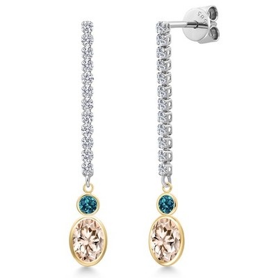 14K Two Tone Gold Peach Morganite and London Blue Topaz and Lab Grown Diamond