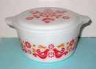 Pyrex Friendship 473 Round 1 Quart Casserole Dish with Lid Orange Birds Vintage