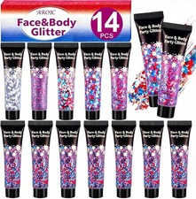 Red White and Blue Body Glitter Gel- 14Pcs Patriotic Sequins for 4th of July