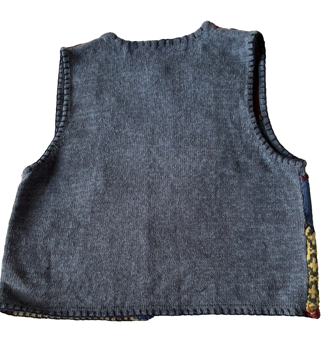 Susan Bristol Patchwork Vest PS Colorful Knit with Denim Patches