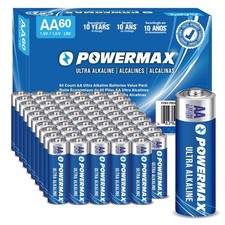 Powermax AA Alkaline Batteries 60-Pack, Double A, Long - 60 Count, Blue