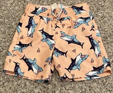 Cat Jack Peach Shark Pattern Boys Swim Trunks - Size XS 4/5