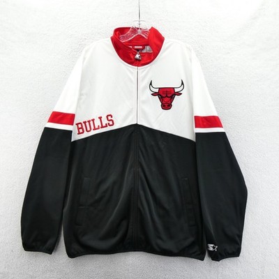 デッドストックBULLFIGHT Basketball Track Jacket Starter Jacket Mens Large Chicago Bulls Black White Red Vintage